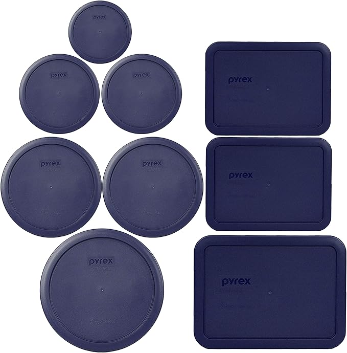 Pyrex Bundle - 9 Items: (1) 7402-PC, (2) 7201-PC, (2) 7200-PC, (1) 7202-PC, (2) 7210-PC, (1) 7211-PC Blue Lids Made in the USA