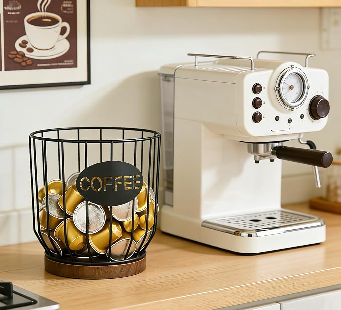 Coffee Pod Holders for Counter, Nespresso Pods Holder, K-Cup Holder, Coffee Pod Basket, Countertop Organizer for Keurig Kcups & Espresso Capsules, Coffee Station Accessories(Black Plating)