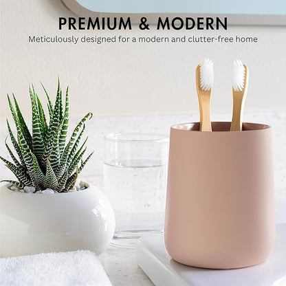 Yew Design Matte Dusty Pink/Mauve Toothbrush and Toothpaste Holder and Cup for Bathroom Vanity and Countertop, Round Organizer for Electric Toothbrushes, Floss, Razors, Cotton, and Mouthwash