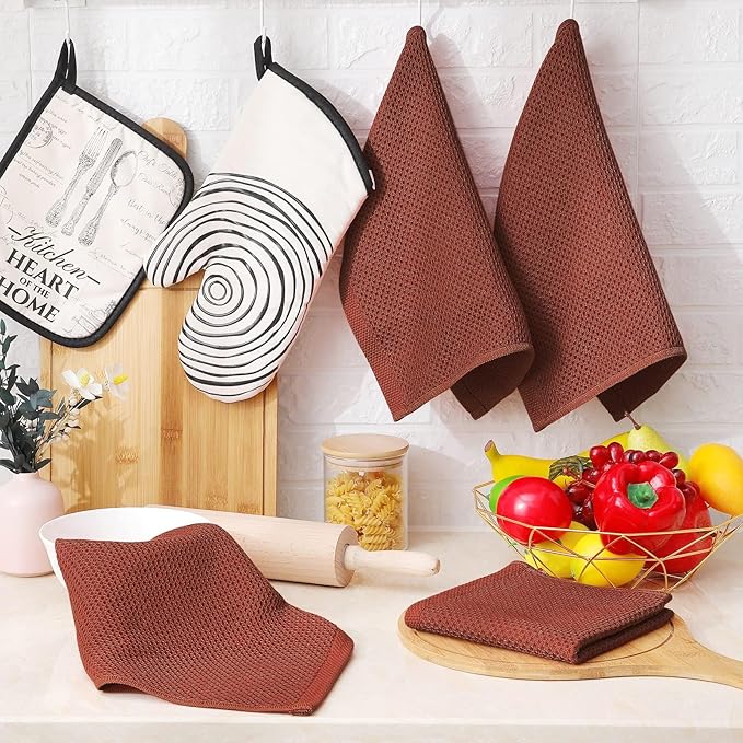 Homaxy 100% Cotton Waffle Weave Kitchen Dish Cloths, Ultra Soft Absorbent Quick Drying Dish Towels, 12 x 12 Inches, 24-Pack, Rust