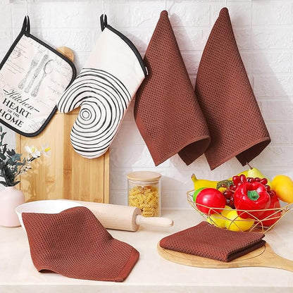 Homaxy 100% Cotton Waffle Weave Kitchen Dish Cloths, Ultra Soft Absorbent Quick Drying Dish Towels, 12 x 12 Inches, 24-Pack, Rust