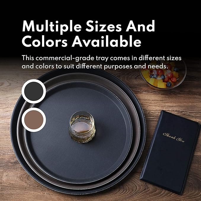 New Star Foodservice Non-Slip Tray, Plastic, Rubber Lined, Round (Black, 18-Inch)