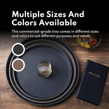 New Star Foodservice Non-Slip Tray, Plastic, Rubber Lined, Round (Black, 16-Inch)