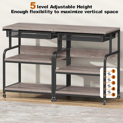 EasyCom 23.6''x18.9'' Extra Large Printer Stand with Drawer, 5-Adjustable Heights 3 Tier Table with Wheels, Rolling Printer Cart with Storage for Printer Scanner Fax Home Office Use