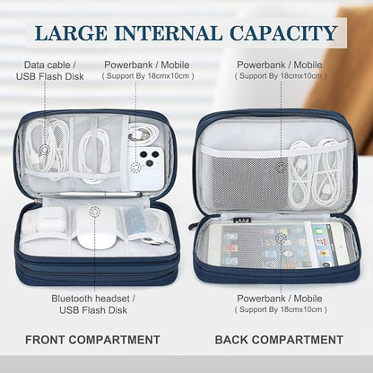 FYY Electronic Organizer, Large Travel Cable Organizer Bag Pouch Electronic Accessories Carry Case Portable Waterproof Double Layers All-in-One Storage Bag for Cable, Cord, Charger, Phone, Navy