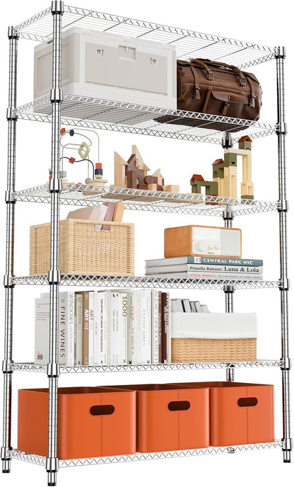 M MZG 2100LBS 47.2" W 6 Tiers Shelf Storage Shelves Metal Shelving Unit Heavy Duty Garage Shelving Adjustable Wire Shelves for Pantry,Kitchen,Garage,Basement,Chrome 17.7" D x 47.2" W x 82.4" H