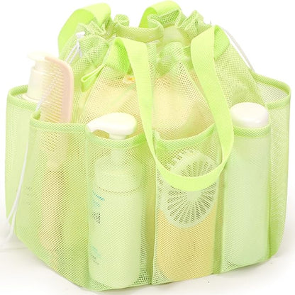 Mesh Shower Caddy Portable with Drawstring, Dorm Room Essentials for College Students Girls & Boys, Large Shower Bag for Camping,Swimming,Gym,Travel,Bathroom - Green