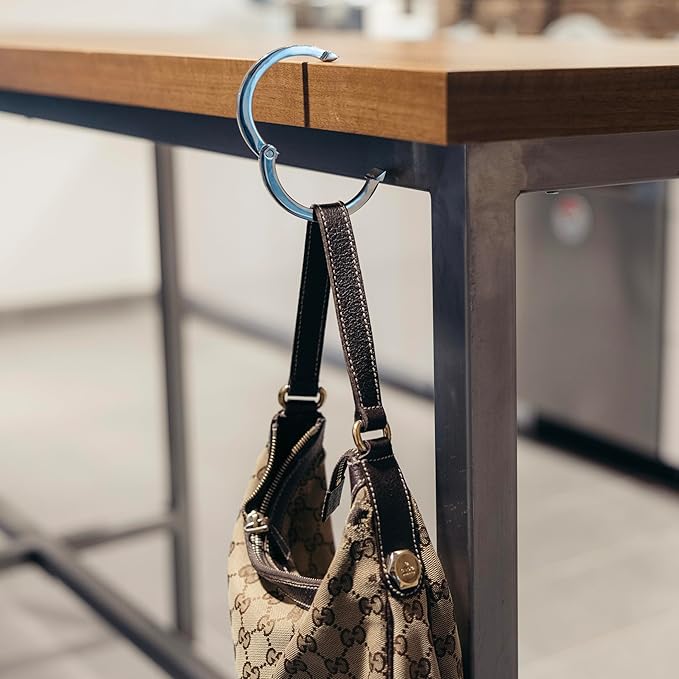 Purse Hook for Table - Portable Bag Hanger, Strong Durable Handbag Holder - 35lb Capacity Desk Hanger, Premium Bag Clip with Gift Box, Anti-Slip Car Tote Accessory - Aria Silver