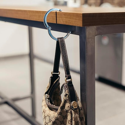 Purse Hook for Table - Portable Bag Hanger, Strong Durable Handbag Holder - 35lb Capacity Desk Hanger, Premium Bag Clip with Gift Box, Anti-Slip Car Tote Accessory - Aria Silver
