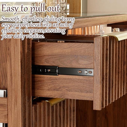 47.2" Fluted Makeup Vanity Desk with Large 28.7" Mirror and Lights, 5 Drawer Vanity with Power Strip, 6 Open Shelves, 2 Cabinet, Modern Bedroom Vanity Featuring Visual Transparent Glass. Walnut