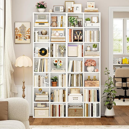 FOTOSOK 71'' Tall Bookshelf Set of 2, 7 Tier Large White Bookshelf with Adjustable Shelves, Wide Bookcases and Bookshelf, DVD/CD Media Tower Storage, Cube Book Shelf Display Shelf Cabinet, White