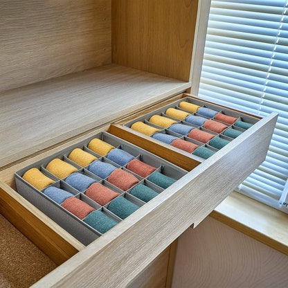 Joyoldelf Sock Drawer Organizer Divider Underwear Organizer 16-cell Fabric Dresser Drawer Organizers Storage Boxes for Socks, Lingerie, Handkerchiefs, Ties 2 Packs Gray