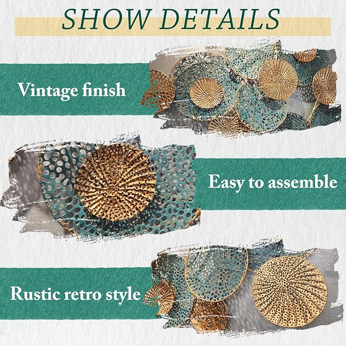 edaknez Large Metal Wall Art, Metal Flower Wall Decor for Living Room, 3D Stacked Leaves Wall Art Decor, Nautical Coastal Outdoor Indoor Wall Decor, Home Decoration (B 47 inch x 27 inch)