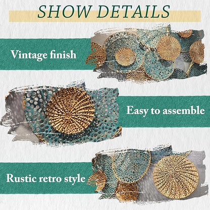 edaknez Large Metal Wall Art, Metal Flower Wall Decor for Living Room, 3D Stacked Leaves Wall Art Decor, Nautical Coastal Outdoor Indoor Wall Decor, Home Decoration (B 47 inch x 27 inch)
