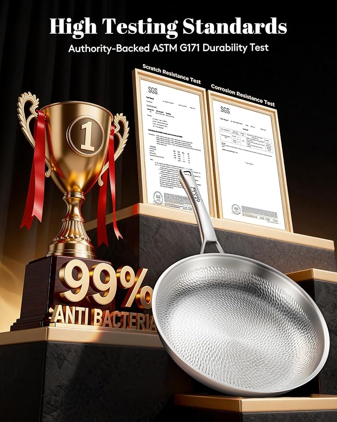 Titanium Pans set, 8 Pcs Pure Titanium Hammered Pro with Lids, Non Stick Skillet for Cooking, Non-Toxic, PFAS/PFOA/PTFE Free Cookware, Dishwasher&Oven Safe, Kitchen Induction Compatible