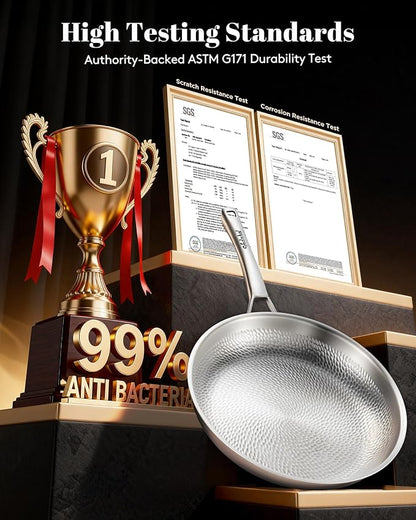 Titanium Pans set, 8 Pcs Pure Titanium Hammered Pro with Lids, Non Stick Skillet for Cooking, Non-Toxic, PFAS/PFOA/PTFE Free Cookware, Dishwasher&Oven Safe, Kitchen Induction Compatible