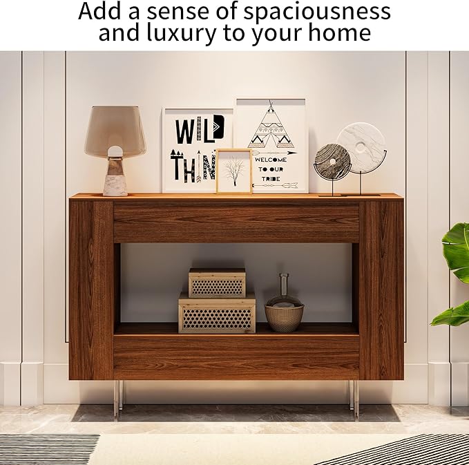 47" Narrow Console Table with Hidden Side Storage Cabinets, Adjustable Shelves, Farmhouse Entryway Sofa Table for Behind The Couch, Living Room, Hallway, Walnut