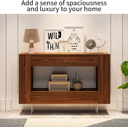 47" Narrow Console Table with Hidden Side Storage Cabinets, Adjustable Shelves, Farmhouse Entryway Sofa Table for Behind The Couch, Living Room, Hallway, Walnut