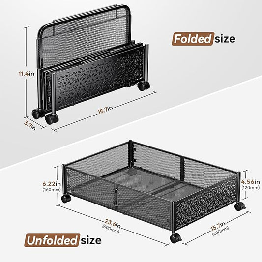 Under Bed Storage Containers with Wheels, Under Bed Shoe Storage Organizer Drawer, Tool-free Assembly Metal Storage Containers for Bedroom Clothes Shoes Blankets -2PCK