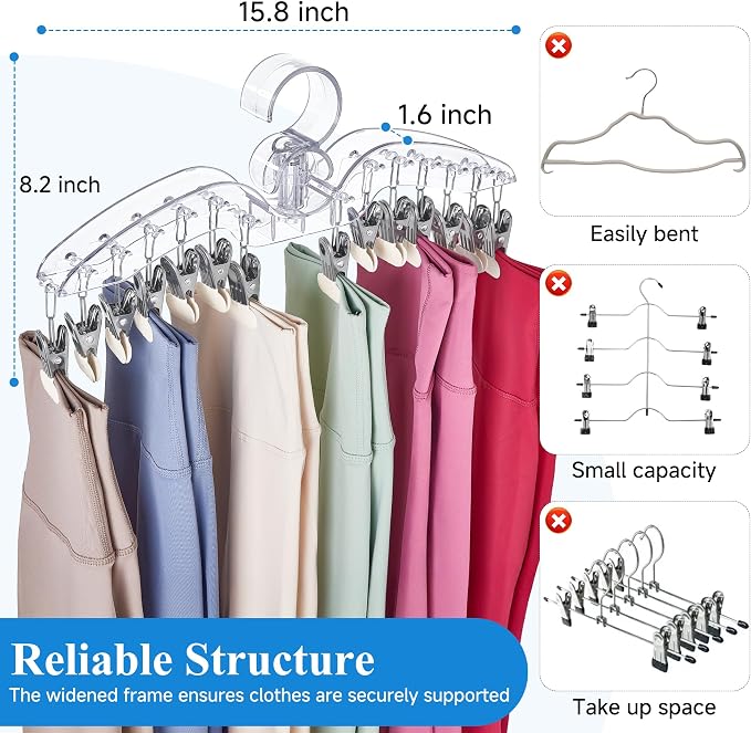 Clear Legging Organizer for Closet Hanging, 2 Pack 28 Coated Metal Clips Space Saving Pants Hangers, Wardrobes Organizer and Storage in Gym Bedroom Apartment