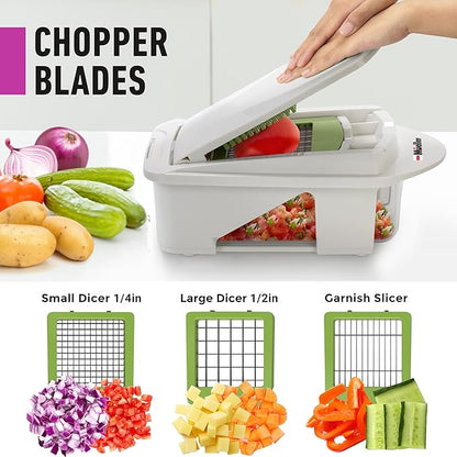 MUELLER HOME Pro-Series All-in-One, 12 Blade Mandoline Slicer for Kitchen, Food Chopper, Cucumber Slicer and Spiralizer, Cutter, Dicer, Grater, Gifts for Mom, Kitchen Essentials, White Sand/Green