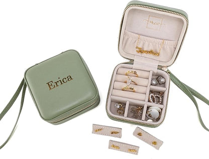 Angelina's Palace Personalized Jewelry Case with Name Engraved,Custom Leather Travel Jewelry Organizer Box for Rings,Earrings,Necklaces,Birthday Bridesmaid Gift For Women