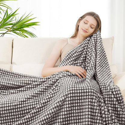 Zyrah Grey and White Fleece Twin for Couch Super Soft Twin Blanket Plaid Lightweight Decorative Fuzzy Cozy Blankets for Sofa Chair Bed 60x80 Inches