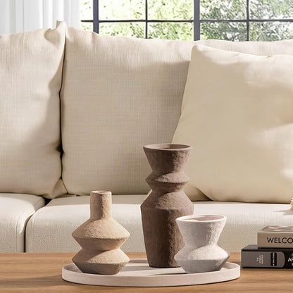 Ceramic Vase Home Table Decor - Flower Vase Set of 3 Living Room Kitchen Decorations Farmhouse Modern Rustic Vases Decorative Centerpiece for Shelf Bedroom Office Bathroom Dining Coffee Desk