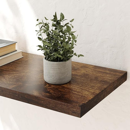 JPND Wall Shelf Set of 2, Rustic Brown Floating Shelves 36 in W x 10 in D x 1 in H, Wooden Floating Wall Shelf with Invisible Brackets for Living Room/Bedroom/Bathroom/Kitchen Storage and Decor