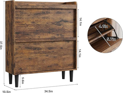 IDEALHOUSE Shoe Cabinet with 2 Flip Drawers,Hidden Wood Shoe Storage with Adjustable Shelf,Freestanding Shoe Organizer Rack for Entryway,Hallway,Living Room(Rustic Brown)