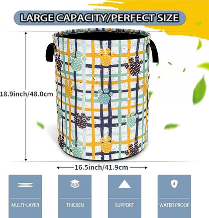 Paw Prints Laundry Basket Cat Dog Pet Paw Foldable Oxford Cloth Funny Tote Bag Laundry Hamper Clothes Storage Bucket Toy Organizer For Bathroom/Laundry Storage/Bedroom 18.9x16.5 Inch