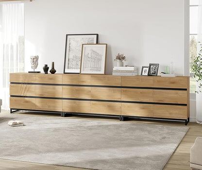 WAMPAT Dresser for Bedroom, Closet Organizers and Storage with 18 Drawers, Modern Wood Dresser with Metal Base, Chest of Drawers for Living Room, Bedroom, Oak