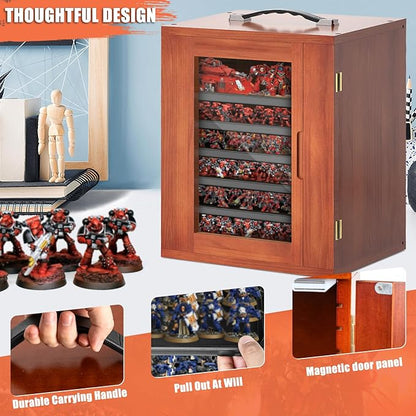 WELIDAY Miniature Storage Case for Collectibles, Miniature Display Cases with Magnetic Door and 6 Trays, Clear View Miniatures Transport Case (Brown)