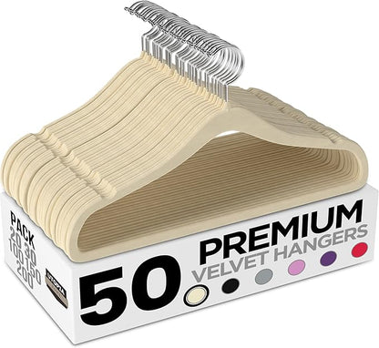 Utopia Home Velvet Hangers 50 Pack - Non-Slip Suit Hangers with 360 Degree Rotatable Hook - for Pants, Coats, Shirts & More (Ivory)