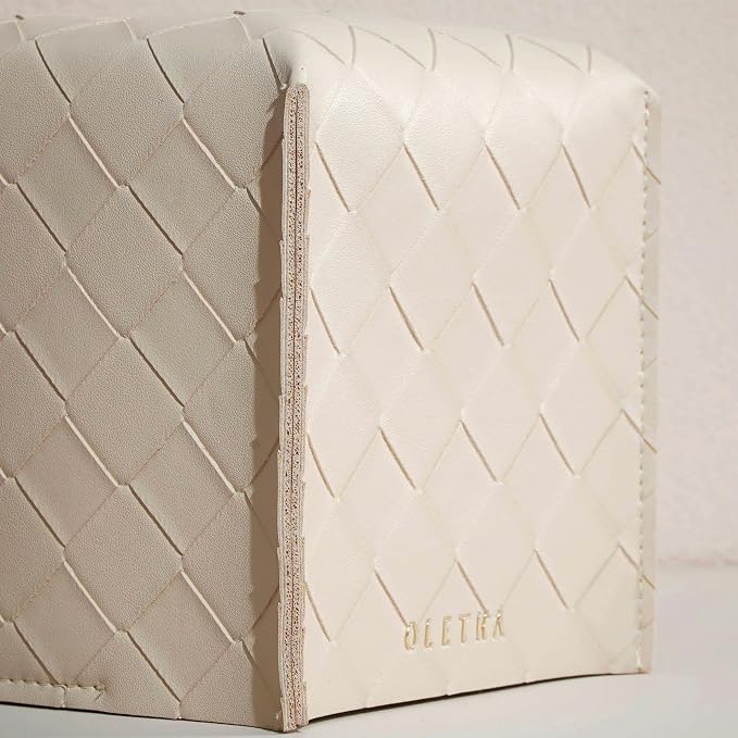 OLETHA Square Tissue Box Cover - Aesthetic Desk Decor for Room, Home & Office - Tissues Cube Boxes Holder - Woven Textured, Light Taupe, Set of 2