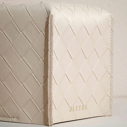 OLETHA Square Tissue Box Cover - Aesthetic Desk Decor for Room, Home & Office - Tissues Cube Boxes Holder - Woven Textured, Light Taupe, Set of 2