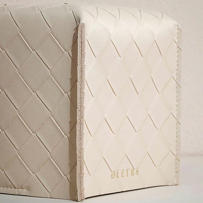 OLETHA Square Tissue Box Cover - Aesthetic Desk Decor for Room, Home & Office - Tissues Cube Boxes Holder - Woven Textured, Light Taupe
