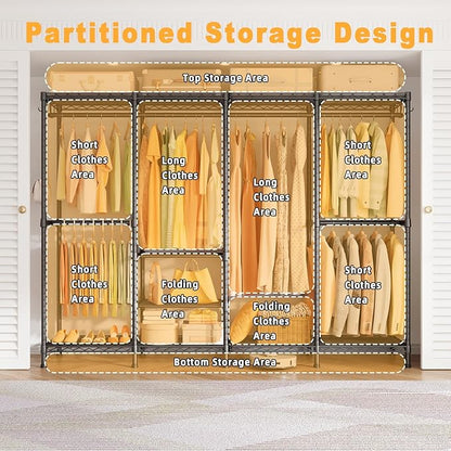 H41 Garment Rack Heavy Duty Clothes Rack, Clothing Racks for Hanging Clothes, Extra Large Freestanding Portable Closet Wardrobe Rack 78.5'' W × 15.8'' D × 76.4'' H, Max Load 1150 Lbs, Black