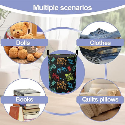 Laundry Basket,Color Game Console Large Canvas Fabric Lightweight Storage Hamper Organizer Dirty Clothes Collapsible Waterproof for College Dorms,Bathroom