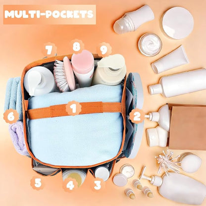 Attmu Mesh Shower Caddy Portable for College Dorm Room Camping Essentials, Shower Caddy Dorm with 9-Pockets, Large Capacity Hanging Basket Bathroom Bag for Toiletry, Swimming, Gym, Camp, Beach