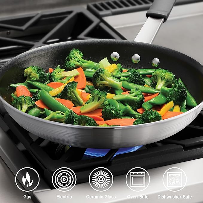 Tramontina Professional 12-Inch Non Stick Large Frying Pan, Heavy-Gauge Aluminum Skillet with Reinforced Nonstick Coating, Gray Handle, Dishwasher and Oven Safe