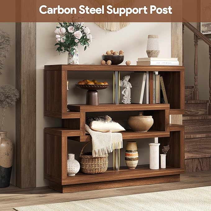 40'' Console Table for Entryway, 4-Tier Narrow Entryway Table with Storage, Farmhouse Sofa Tables Behind Couch with Sturdy Base, Accent Tables for Entrance, Living Room, Hallway, Foyer, Walnut Brown
