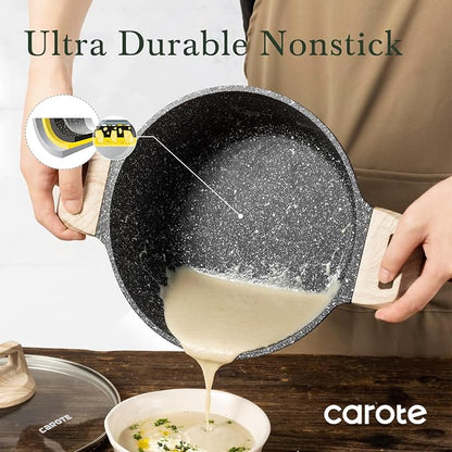 CAROTE Nonstick Stock Pot with Lid Soup Pot, 6 Quart Casserole with Lid, Easy to Clean Non Stick Cooking Pot,Pasta Pot