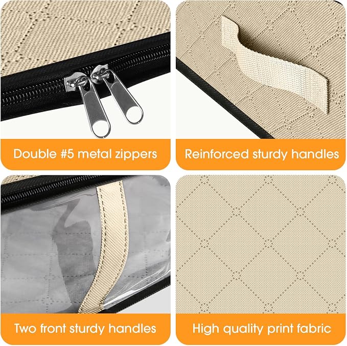 StorageRight Under Bed Storage Bags 4 Pack, 40L Large Clothes & Comforter Storage Containers with Clear Window, Breathable Fabric Organizer for Blankets, Bedding, Seasonal Clothing, Beige