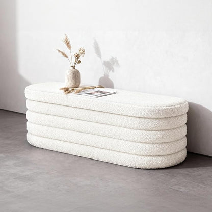 GLAXYFUR Storage Ottoman Bench, 43 Inch Upholstered Entryway Shoe Seat, End of Bed Stool Blanket Chest for Living Room, Hallway, Sherpa White