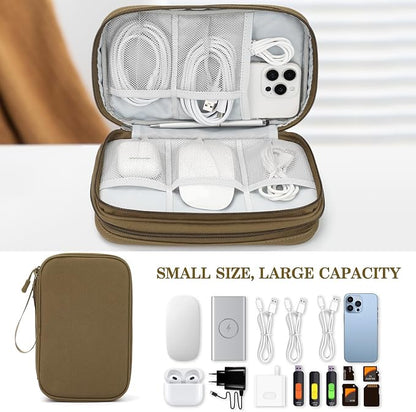 FYY Electronic Organizer, Large Travel Cable Organizer Bag Pouch Electronic Accessories Carry Case Portable Waterproof Double Layers All-in-One Storage Bag for Cable, Cord, Charger, Phone, Brown