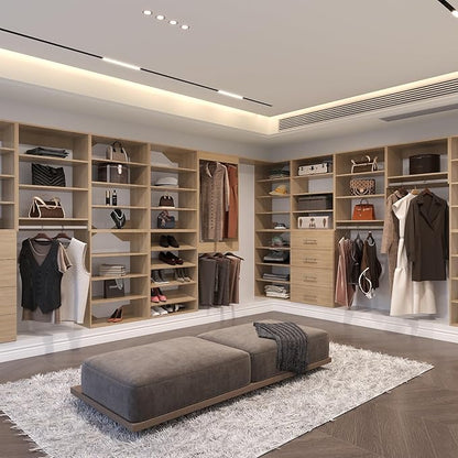 Modular Closet Organizer, 60" Wide, Hanging & Drawers, Wood Tower for Walk-In Closets, Wall-Mounted Wardrobe Organizer