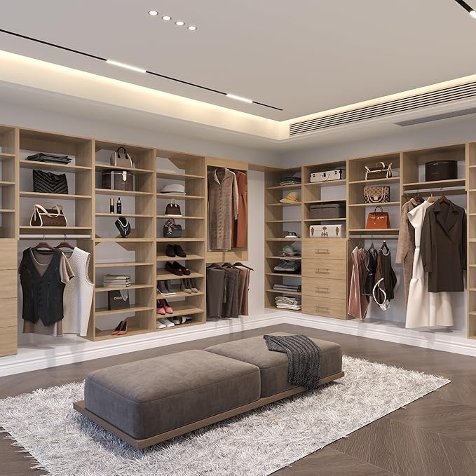Shoe Shelf Short Tower Closet Unit, Modular Closet System, Wood Closet System Organizer with Storage for Walk In Closets, Clothing Rack for Hanging Clothes, Bedroom, Wood, 25.5"W