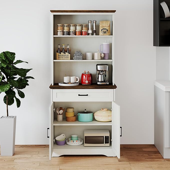 White Bookshelf with Drawers , 5-shelf Tall Bookcase with Doors, 15" Multi Depth Storage Cabinet with Adjustable Shelves, Large Bookcases for Home Office, Living Room & Bedroom, Large Storage Cabinet