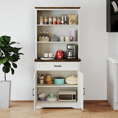 White Bookshelf with Drawers , 5-shelf Tall Bookcase with Doors, 15" Multi Depth Storage Cabinet with Adjustable Shelves, Large Bookcases for Home Office, Living Room & Bedroom, Large Storage Cabinet